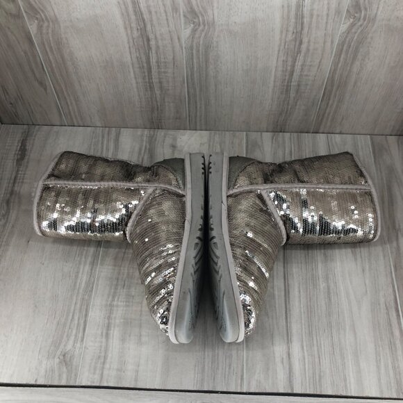 UGG Boots Women's 6 Silver Sequin Shearling Lined Winter Slip On - Picture 5 of 11